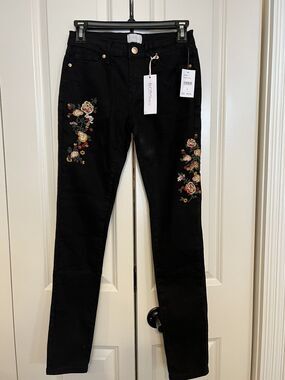 Denim Jeans, Junior Size 16, BCBGirls-- Black Jeans with Embroidery
